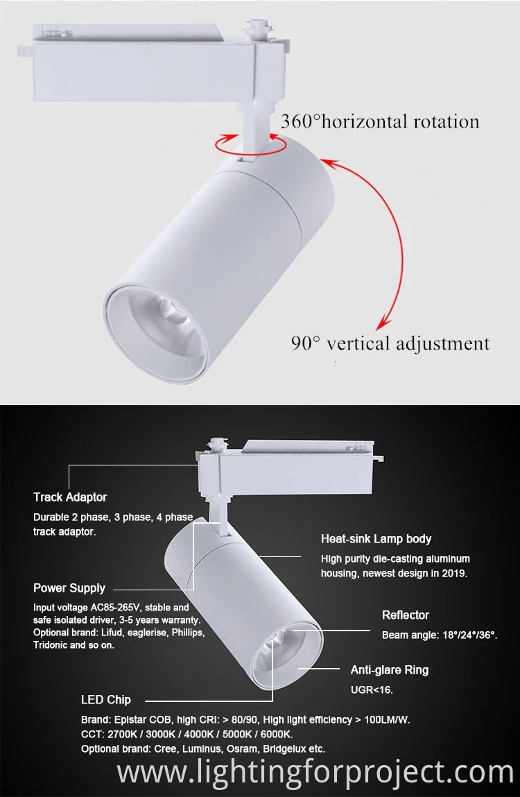 New arrivals led track lights anti glare 3/4 phase cob magnetic track lighting system 10w 20w for museum